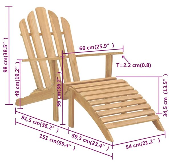 VidaXL Πολυθρόνες Adirondack με Υποπόδια 2 τεμ. από Μασίφ Ξύλο Teak