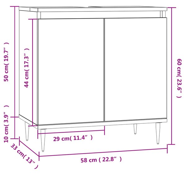 VidaXL Ντουλάπι Μπάνιου Γυαλ. Λευκό 58 x 33 x 60 εκ. από Επεξεργ. Ξύλο