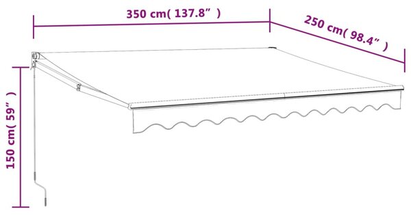 VidaXL Τέντα Πτυσσόμενη Ανθρακί 3,5 x 2,5 μ. Ύφασμα και Αλουμίνιο