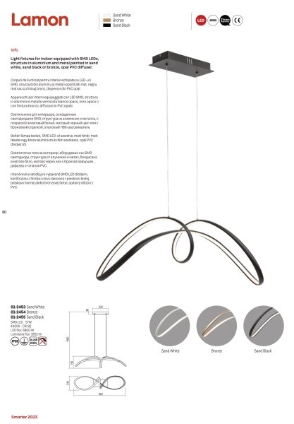 Redo 01-2455 - Κρεμαστό φωτιστικό οροφής LED LAMON LED/57W/230V μαύρο