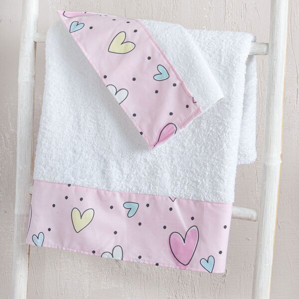 Παιδικές Πετσέτες (Σετ 3τμχ) Rythmos Pop Hearts 500gsm Λευκό,Ροζ ΣΕ ΣΑΚΟΥΛΑ