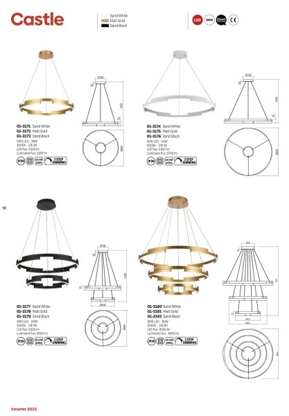 Redo 01-3181 - Led Dimmable κρεμαστό φωτιστικό οροφής CASTLE LED/80W/230V χρυσαφί