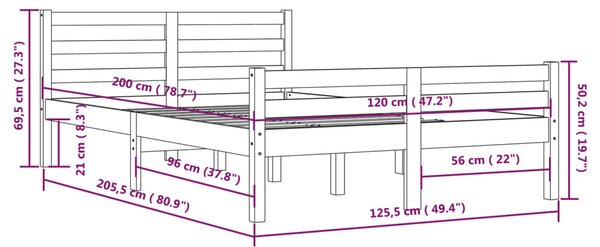 VidaXL Πλαίσιο Κρεβατιού Καφέ Μελί 120 x 200 εκ. από Μασίφ Ξύλο