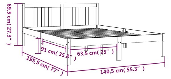 VidaXL Πλαίσιο Κρεβατιού Μαύρο 135x190 εκ. από Μασίφ Ξύλο Double