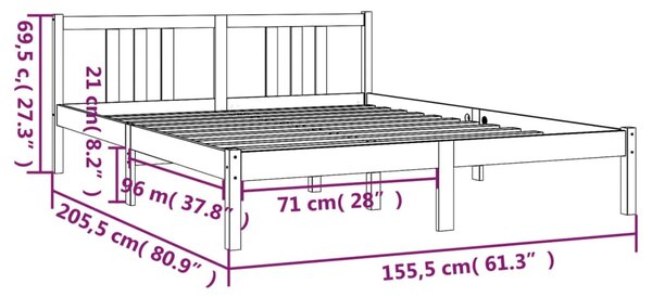 VidaXL Πλαίσιο Κρεβατιού Γκρι 150 x 200 εκ. Μασίφ Ξύλο King Size