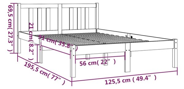 VidaXL Πλαίσιο Κρεβατιού Γκρι 120x190 εκ. Μασίφ Ξύλο Small Double