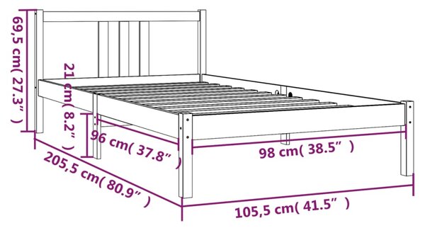 VidaXL Πλαίσιο Κρεβατιού Λευκό 100 x 200 εκ. από Μασίφ Ξύλο