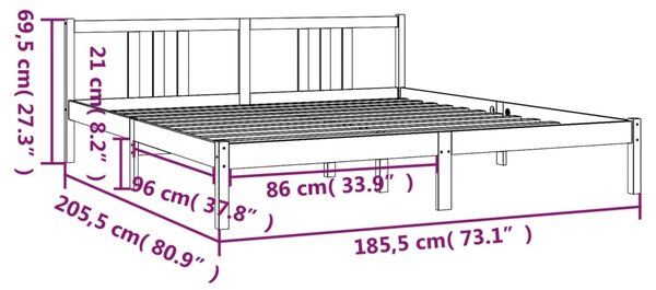 VidaXL Πλαίσιο Κρεβατιού Γκρι 180 x 200 εκ Ξύλο Πεύκου Super King