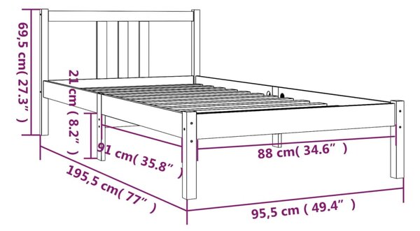 VidaXL Πλαίσιο Κρεβατιού Μαύρο 90 x 190 εκ. από Μασίφ Ξύλο Single