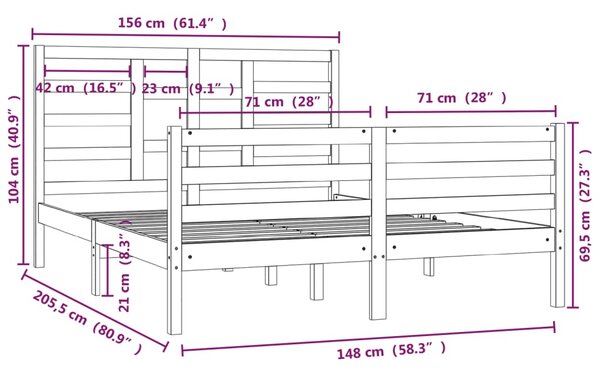 VidaXL Πλαίσιο Κρεβατιού Μελί 150 x 200 εκ. Μασίφ Ξύλο King Size