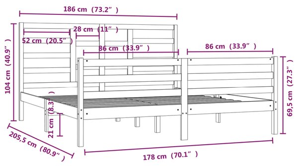 VidaXL Σκελετός Κρεβατιού Χωρίς Στρώμα 180x200 εκ Μασίφ Ξύλο