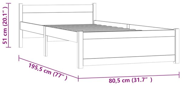 VidaXL Πλαίσιο Κρεβατιού Μαύρο 75 x 190εκ. από Μασίφ Ξύλο Small Single