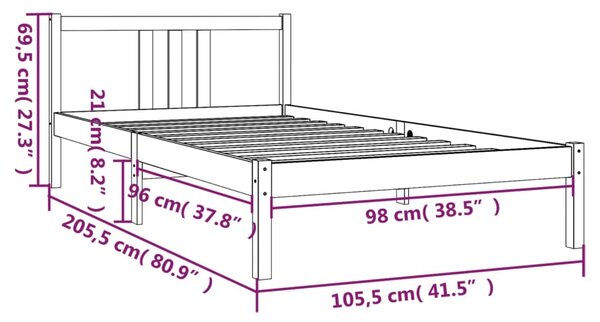 VidaXL Πλαίσιο Κρεβατιού Γκρι 100 x 200 εκ. από Μασίφ Ξύλο