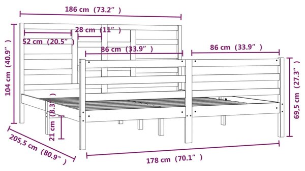 VidaXL Πλαίσιο Κρεβατιού Λευκό 180 x 200 εκ. Μασίφ Ξύλο Super King