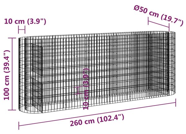 VidaXL Συρματοκιβώτιο-Γλάστρα Υπερυψωμένη 260x50x100 εκ Γαλβαν. Ατσάλι