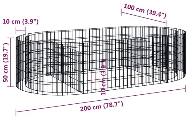 VidaXL Συρματοκιβώτιο-Γλάστρα Υπερυψωμένη 200x100x50 εκ Γαλβαν. Ατσάλι