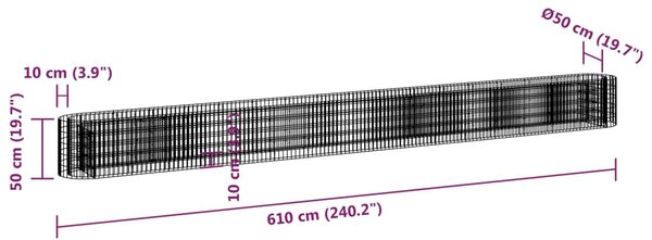 VidaXL Συρματοκιβώτιο-Γλάστρα Υπερυψωμένη 610x50x50 εκ. Γαλβαν. Ατσάλι