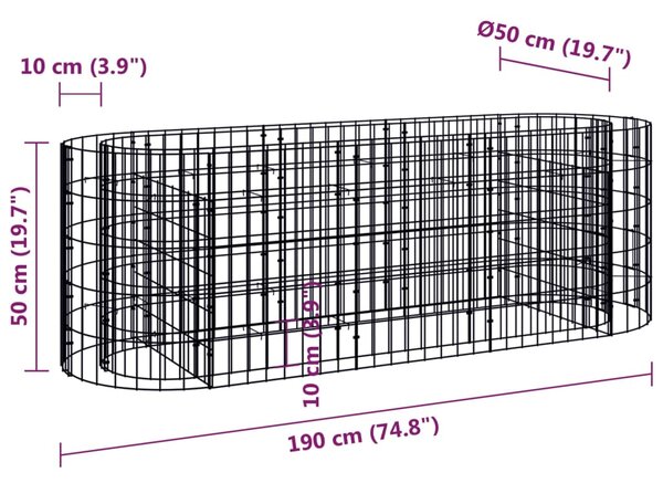 VidaXL Συρματοκιβώτιο-Γλάστρα Υπερυψωμένη 190x50x50 εκ. Γαλβαν. Ατσάλι