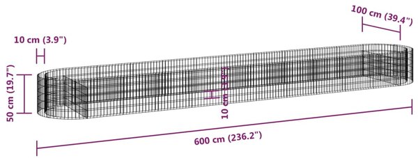 VidaXL Συρματοκιβώτιο-Γλάστρα Υπερυψωμένη 600x100x50 εκ Γαλβαν. Ατσάλι