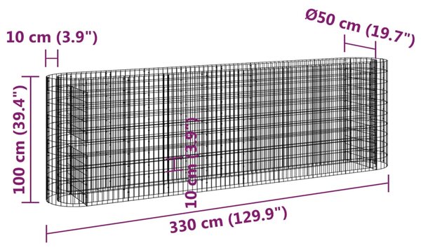 VidaXL Συρματοκιβώτιο-Γλάστρα Υπερυψωμένη 330x50x100 εκ Γαλβαν. Ατσάλι