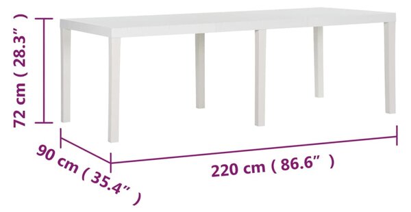 VidaXL Τραπέζι Κήπου Λευκό 220 x 90 x 72 εκ. από Πολυπροπυλένιο