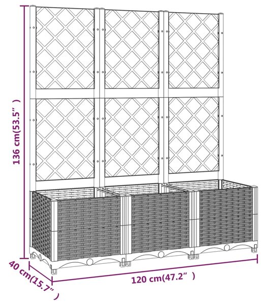 VidaXL Ζαρντινιέρα Κήπου με Καφασωτό Καφέ 120 x 40 x 136 εκ. από PP