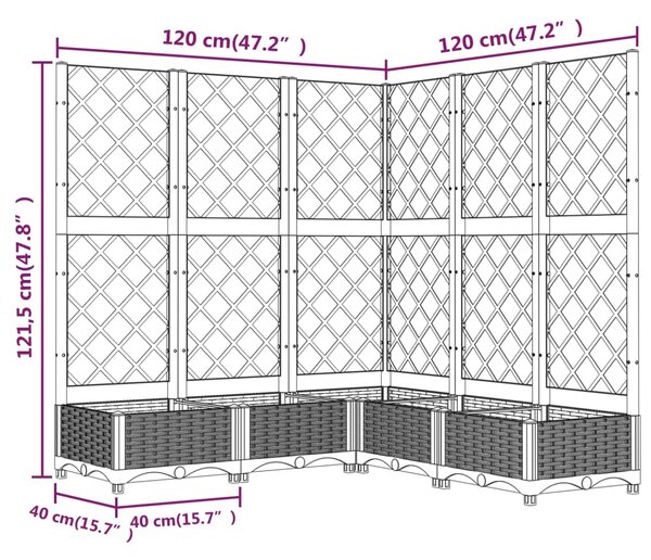 VidaXL Ζαρντινιέρα Κήπου με Καφασωτό Καφέ 120x120x121,5 εκ. από PP