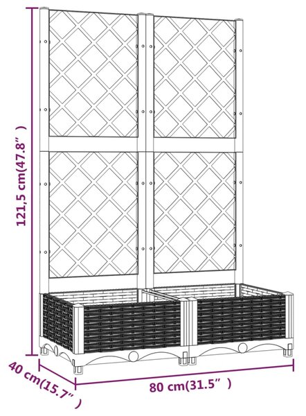 VidaXL Ζαρντινιέρα Κήπου με Καφασωτό Μαύρο 80 x 40 x 121,5 εκ. από PP