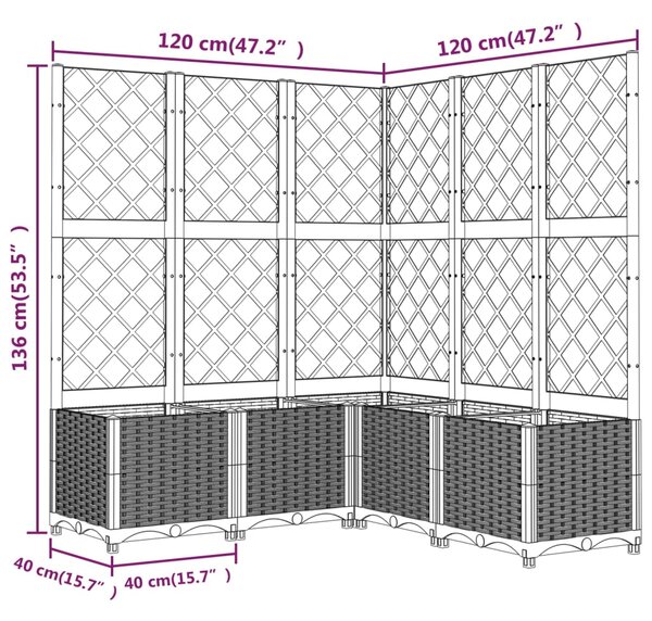 VidaXL Ζαρντινιέρα Κήπου με Καφασωτό Καφέ 120 x 120 x 136 εκ. από PP