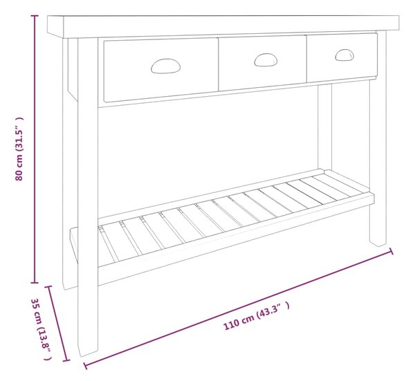 VidaXL Τραπέζι Κονσόλα 110 x 35 x 80 εκ. από Μασίφ Ξύλο Ελάτης