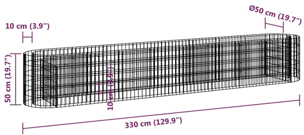 VidaXL Συρματοκιβώτιο-Γλάστρα Υπερυψωμένη 330x50x50 εκ. Γαλβαν. Ατσάλι