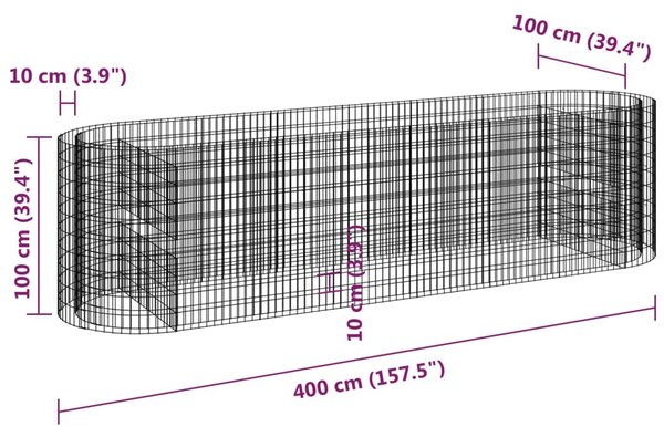 VidaXL Συρματοκιβώτιο-Γλάστρα Υπερυψωμένη 400x100x100 εκ Γαλβ. Ατσάλι