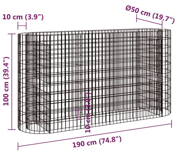 VidaXL Συρματοκιβώτιο-Γλάστρα Υπερυψωμένη 190x50x100 εκ Γαλβαν. Ατσάλι