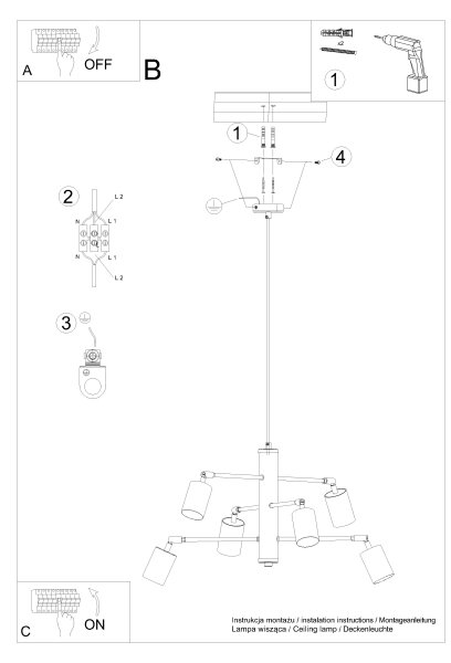 Sollux SL.1207 - Κρεμαστό φωτιστικό οροφής LEMMI 6xGU10/10W/230V μαύρο