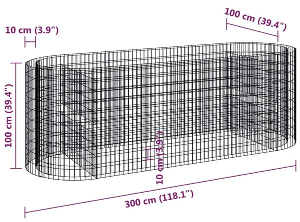 VidaXL Συρματοκιβώτιο-Γλάστρα Υπερυψωμένη 300x100x100 εκ Γαλβ. Ατσάλι