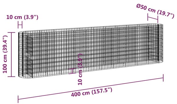 VidaXL Συρματοκιβώτιο-Γλάστρα Υπερυψωμένη 400x50x100 εκ Γαλβαν. Ατσάλι