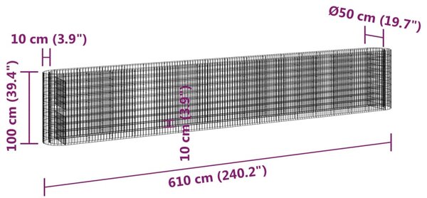 VidaXL Συρματοκιβώτιο-Γλάστρα Υπερυψωμένη 610x50x100 εκ Γαλβαν. Ατσάλι