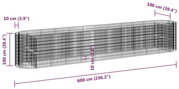 VidaXL Συρματοκιβώτιο-Γλάστρα Υπερυψωμένη 600x100x100 εκ. Γαλβ. Ατσάλι