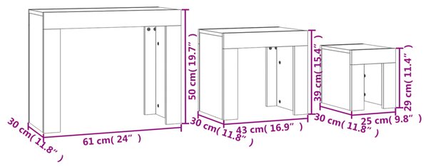 VidaXL Τραπεζάκια Ζιγκόν 3 τεμ. Γκρι Σκυρ. από Επεξ. Ξύλο