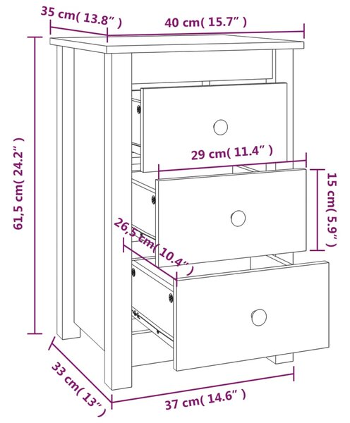 VidaXL Κομοδίνο Μαύρο 40 x 35 x 61,5 εκ. από Μασίφ Ξύλο Πεύκου