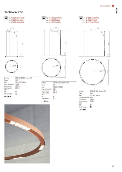 Redo 01-2204 - Κρεμαστό φωτιστικό οροφής LED UNION LED/34W/230V 3000K διάμετρος 60 cm μαύρο