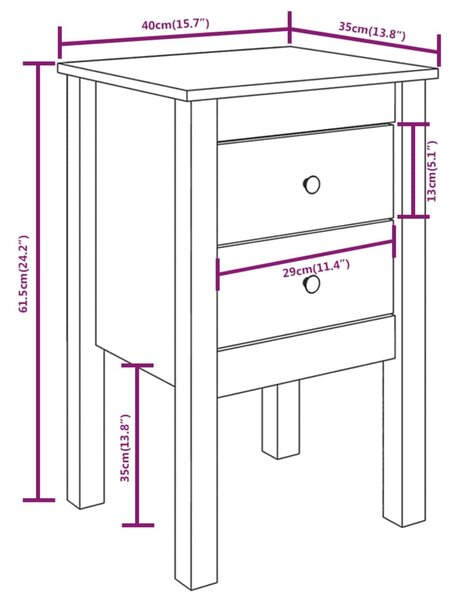 VidaXL Κομοδίνα 2 τεμ. Μαύρα 40 x 35 x 61,5 εκ. από Μασίφ Ξύλο Πεύκου