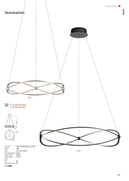 Redo 01-2254 - Led Dimmable κρεμαστό φωτιστικό οροφής QUARK LED/54W/230V