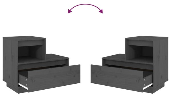 VidaXL Κομοδίνα 2 τεμ. Γκρι 60 x 34 x 51 εκ. από Μασίφ Ξύλο Πεύκου
