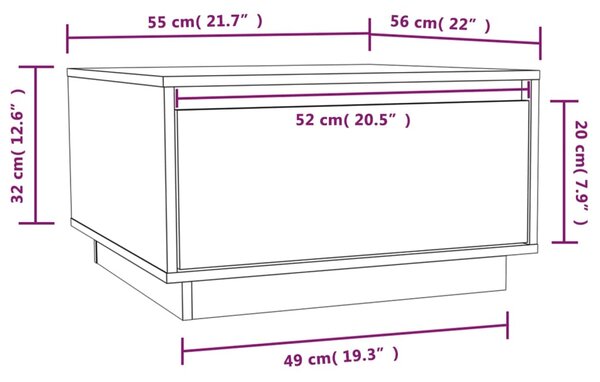 VidaXL Τραπεζάκι Σαλονιού Μαύρο 55 x 56 x 32 εκ. από Μασίφ Ξύλο Πεύκου