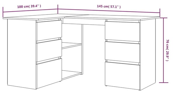 VidaXL Γραφείο Γωνιακό Καφέ Δρυς 145x100x76 εκ. Επεξεργασμένο Ξύλο