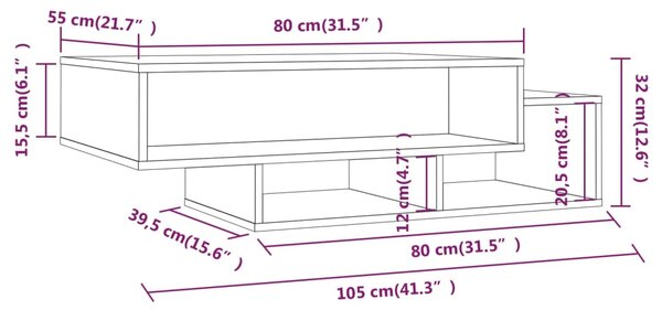 VidaXL Τραπεζάκι Σαλονιού Γκρι Sonoma 105x55x32 εκ. Επεξεργασμένο Ξύλο