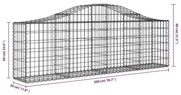 VidaXL Συρματοκιβώτια Τοξωτά 2 τεμ. 200x30x60/80 εκ. Γαλβαν. Ατσάλι