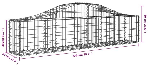 VidaXL Συρματοκιβώτια Τοξωτά 2 τεμ. 200x30x40/60 εκ. Γαλβαν. Ατσάλι