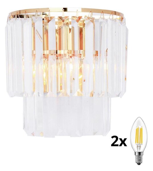 Brilagi - LED Κρυστάλλινο επιτοίχιο φωτιστικό MOZART 2xE14/40W/230V χρυσαφί